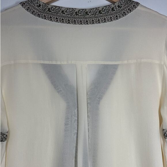 Tory Burch Silk Peasant Blouse Top Ivory Chiffon Size S Batik Trim Boho Designer - Picture 10 of 16